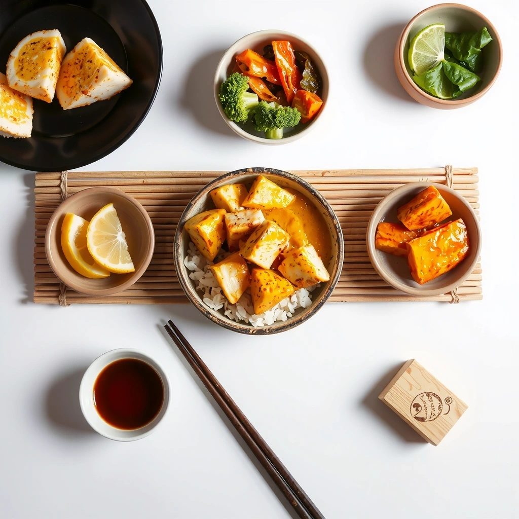 Asian-inspired dairy-free dishes including curry and soy-based dishes