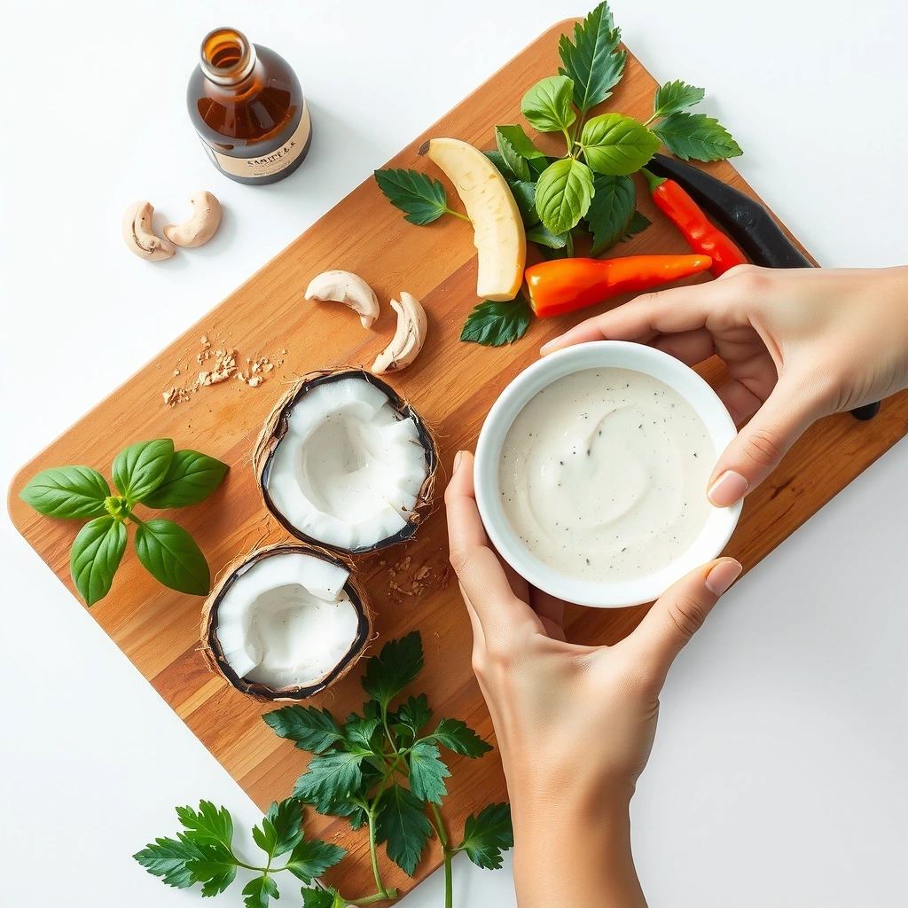 Savory plant-based cooking techniques with coconut cream and cashews